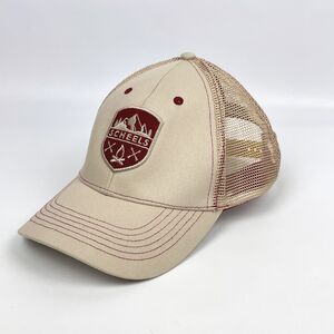 Scheels Mountain Logo Tan Maroon Trucker Mesh Snapback Baseball Hat Cap